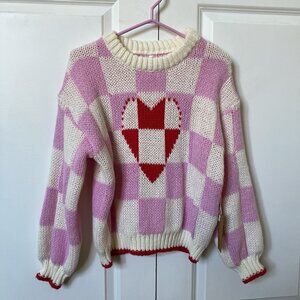 Dreamers by Debut Checkered Heart Sweater Womens S‎ Chunky Knit NWT